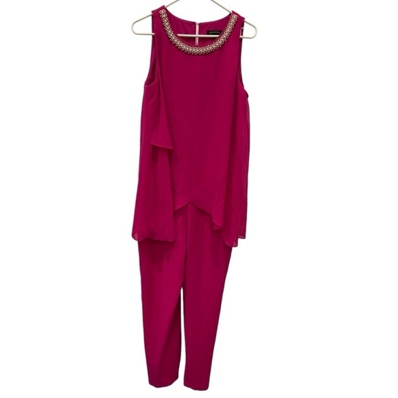 Marina Pink Overlay Embellished Sleeveless Jumpsuit.Size 10 - Picture 6 of 15